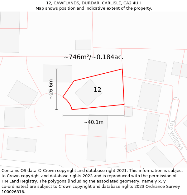 12, CAWFLANDS, DURDAR, CARLISLE, CA2 4UH: Plot and title map