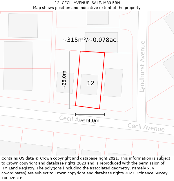 12, CECIL AVENUE, SALE, M33 5BN: Plot and title map