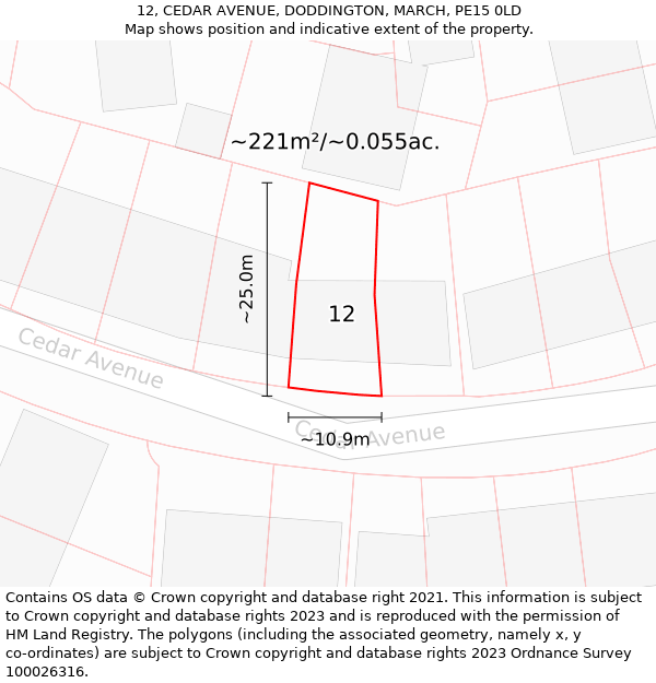 12, CEDAR AVENUE, DODDINGTON, MARCH, PE15 0LD: Plot and title map