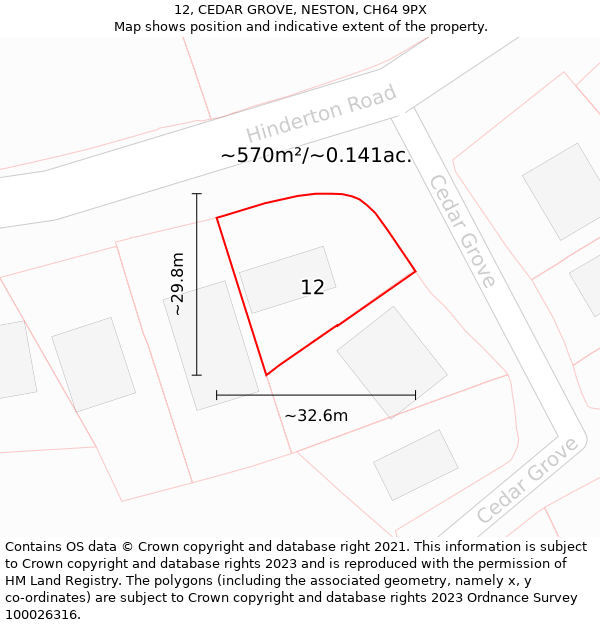 12, CEDAR GROVE, NESTON, CH64 9PX: Plot and title map