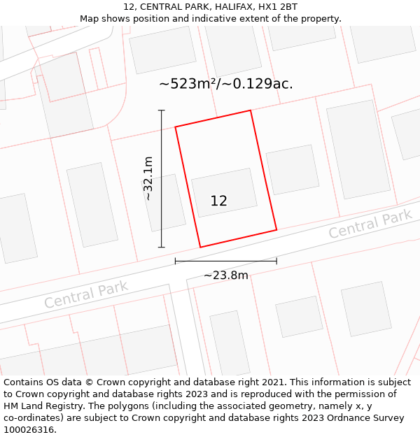 12, CENTRAL PARK, HALIFAX, HX1 2BT: Plot and title map