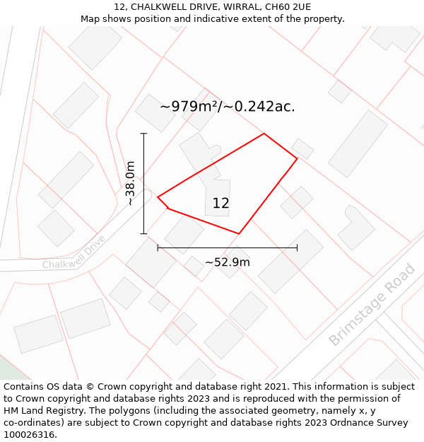 12, CHALKWELL DRIVE, WIRRAL, CH60 2UE: Plot and title map