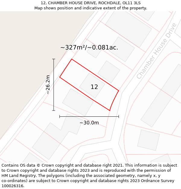 12, CHAMBER HOUSE DRIVE, ROCHDALE, OL11 3LS: Plot and title map