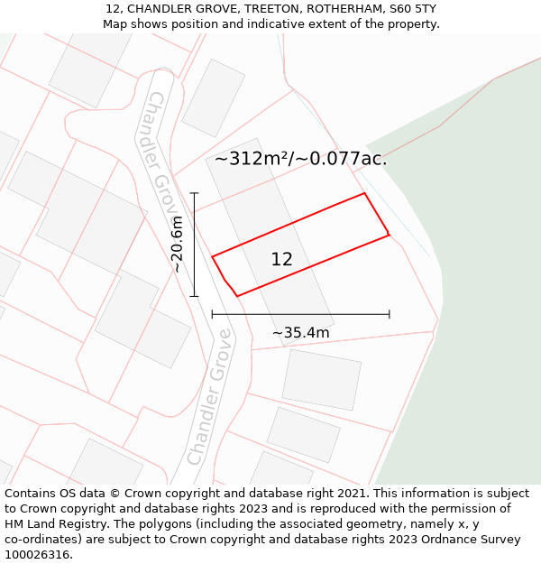 12, CHANDLER GROVE, TREETON, ROTHERHAM, S60 5TY: Plot and title map