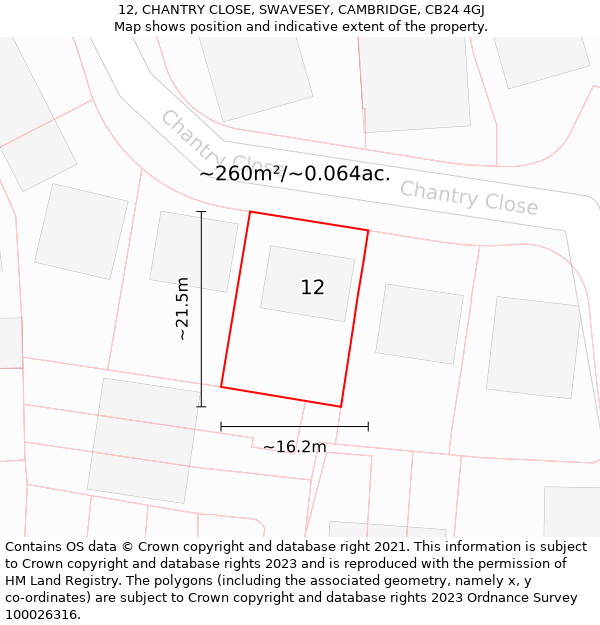 12, CHANTRY CLOSE, SWAVESEY, CAMBRIDGE, CB24 4GJ: Plot and title map