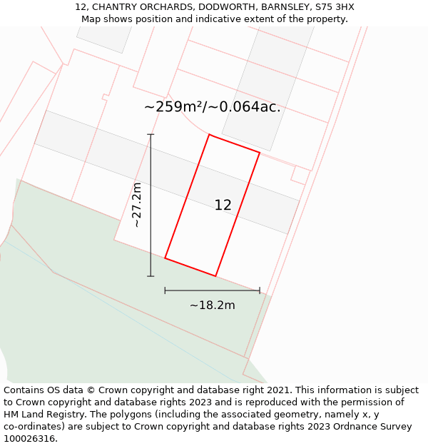 12, CHANTRY ORCHARDS, DODWORTH, BARNSLEY, S75 3HX: Plot and title map