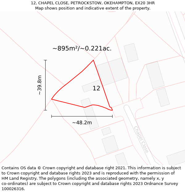 12, CHAPEL CLOSE, PETROCKSTOW, OKEHAMPTON, EX20 3HR: Plot and title map