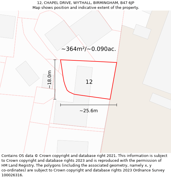 12, CHAPEL DRIVE, WYTHALL, BIRMINGHAM, B47 6JP: Plot and title map