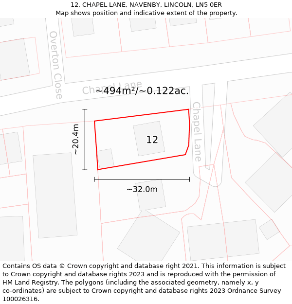 12, CHAPEL LANE, NAVENBY, LINCOLN, LN5 0ER: Plot and title map