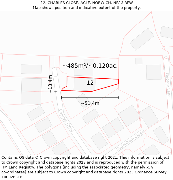 12, CHARLES CLOSE, ACLE, NORWICH, NR13 3EW: Plot and title map