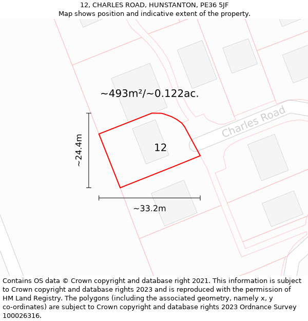 12, CHARLES ROAD, HUNSTANTON, PE36 5JF: Plot and title map
