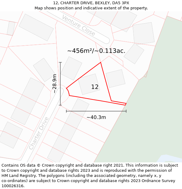 12, CHARTER DRIVE, BEXLEY, DA5 3PX: Plot and title map