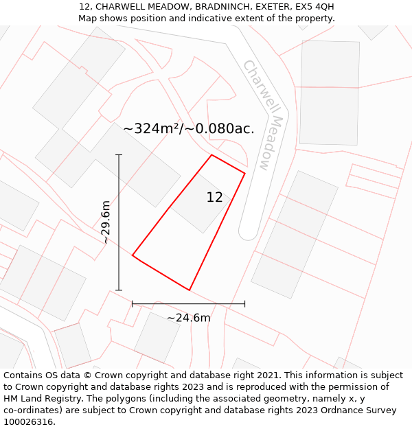 12, CHARWELL MEADOW, BRADNINCH, EXETER, EX5 4QH: Plot and title map