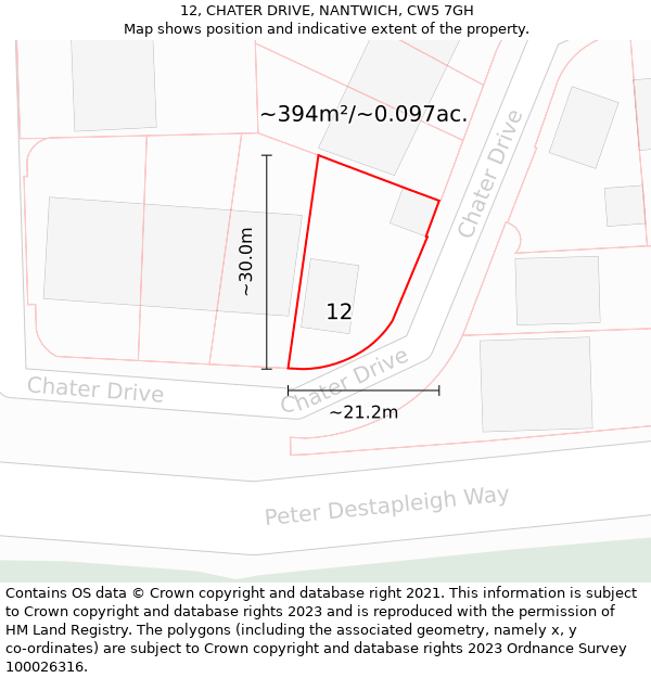 12, CHATER DRIVE, NANTWICH, CW5 7GH: Plot and title map