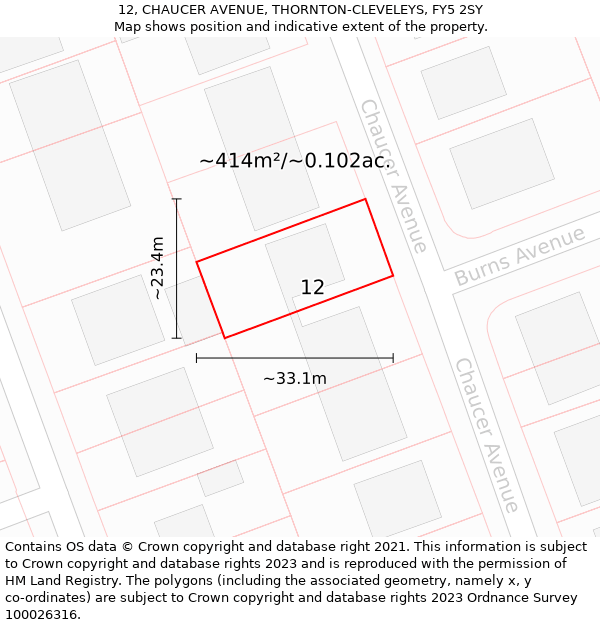 12, CHAUCER AVENUE, THORNTON-CLEVELEYS, FY5 2SY: Plot and title map