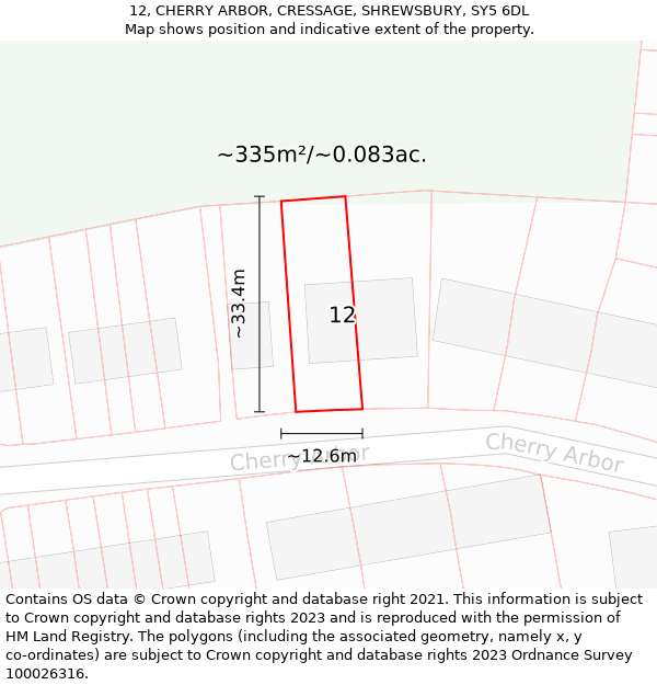 12, CHERRY ARBOR, CRESSAGE, SHREWSBURY, SY5 6DL: Plot and title map