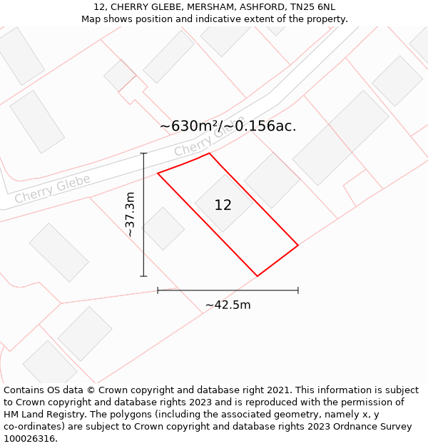 12, CHERRY GLEBE, MERSHAM, ASHFORD, TN25 6NL: Plot and title map