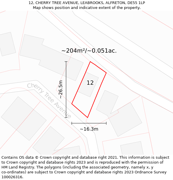 12, CHERRY TREE AVENUE, LEABROOKS, ALFRETON, DE55 1LP: Plot and title map