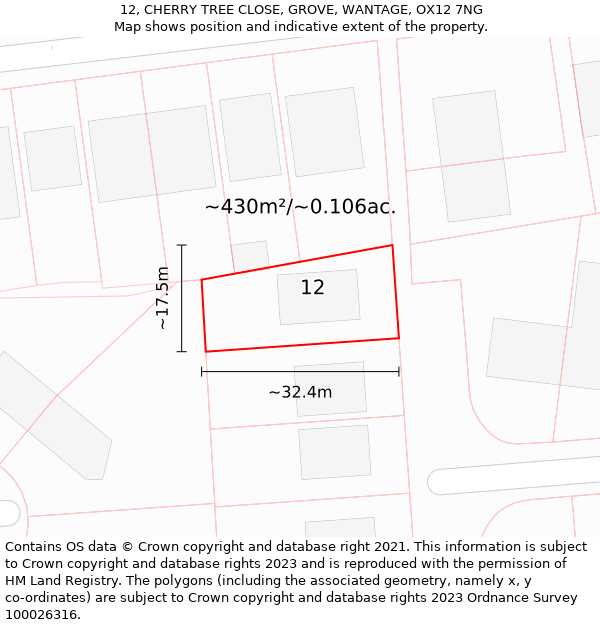 12, CHERRY TREE CLOSE, GROVE, WANTAGE, OX12 7NG: Plot and title map