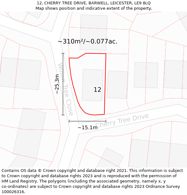 12, CHERRY TREE DRIVE, BARWELL, LEICESTER, LE9 8LQ: Plot and title map