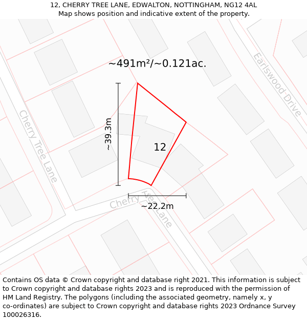 12, CHERRY TREE LANE, EDWALTON, NOTTINGHAM, NG12 4AL: Plot and title map