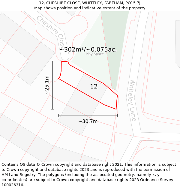 12, CHESHIRE CLOSE, WHITELEY, FAREHAM, PO15 7JJ: Plot and title map