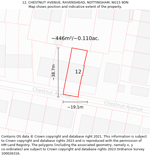 12, CHESTNUT AVENUE, RAVENSHEAD, NOTTINGHAM, NG15 9DN: Plot and title map