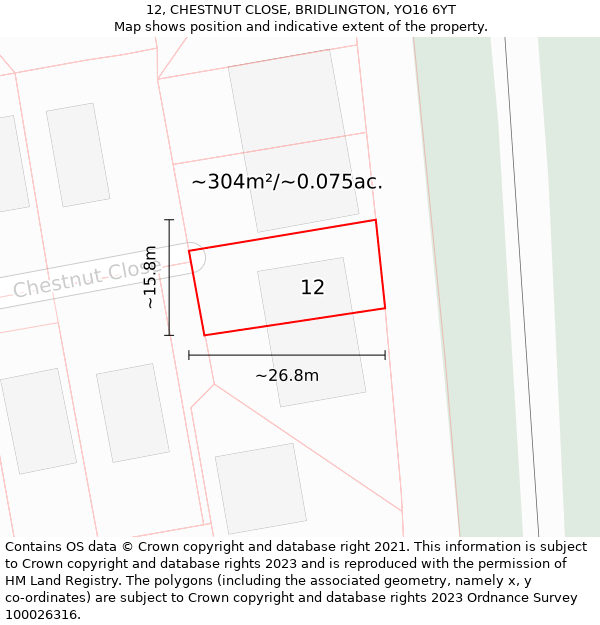 12, CHESTNUT CLOSE, BRIDLINGTON, YO16 6YT: Plot and title map