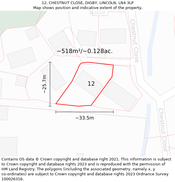 12, CHESTNUT CLOSE, DIGBY, LINCOLN, LN4 3LP: Plot and title map