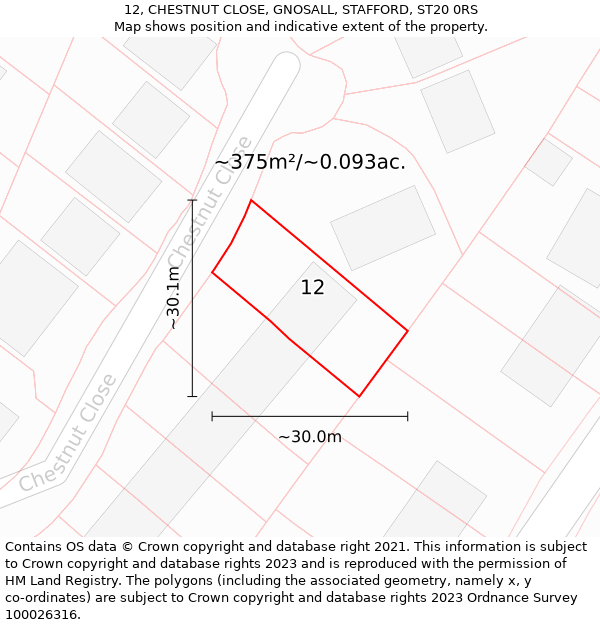 12, CHESTNUT CLOSE, GNOSALL, STAFFORD, ST20 0RS: Plot and title map