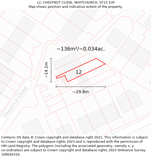 12, CHESTNUT CLOSE, WHITCHURCH, SY13 1UF: Plot and title map