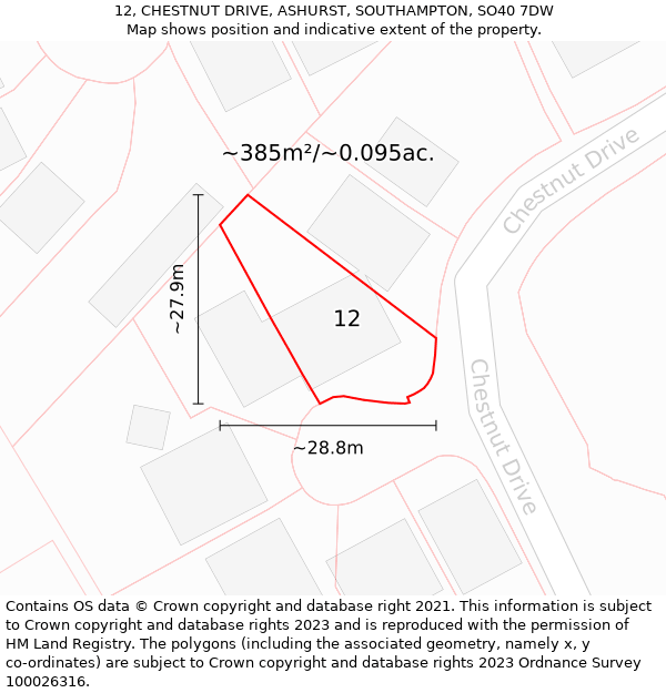 12, CHESTNUT DRIVE, ASHURST, SOUTHAMPTON, SO40 7DW: Plot and title map