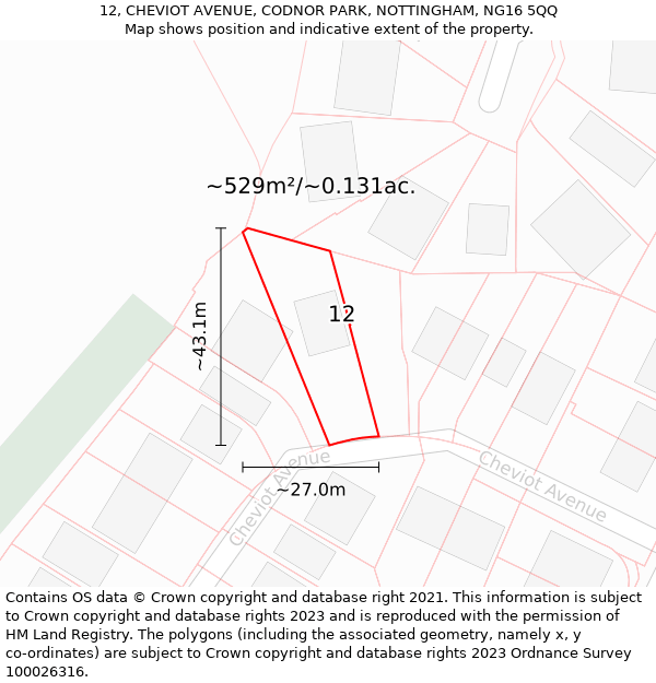 12, CHEVIOT AVENUE, CODNOR PARK, NOTTINGHAM, NG16 5QQ: Plot and title map