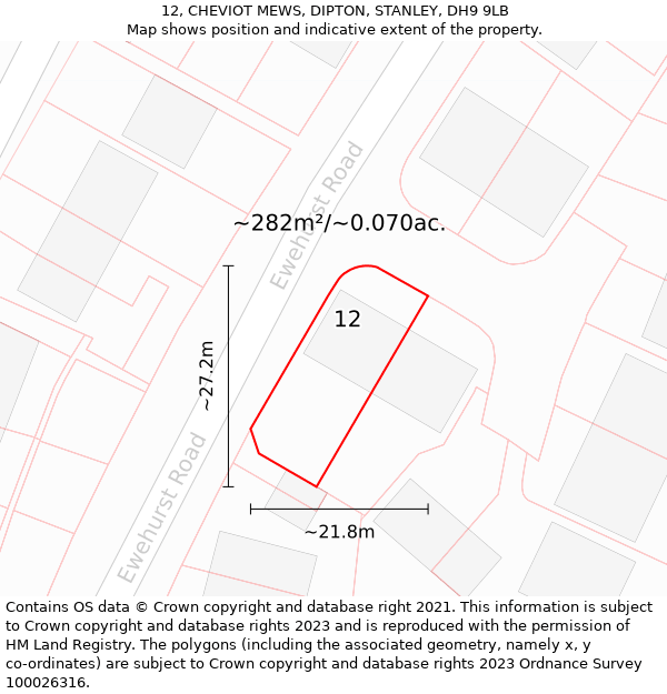 12, CHEVIOT MEWS, DIPTON, STANLEY, DH9 9LB: Plot and title map