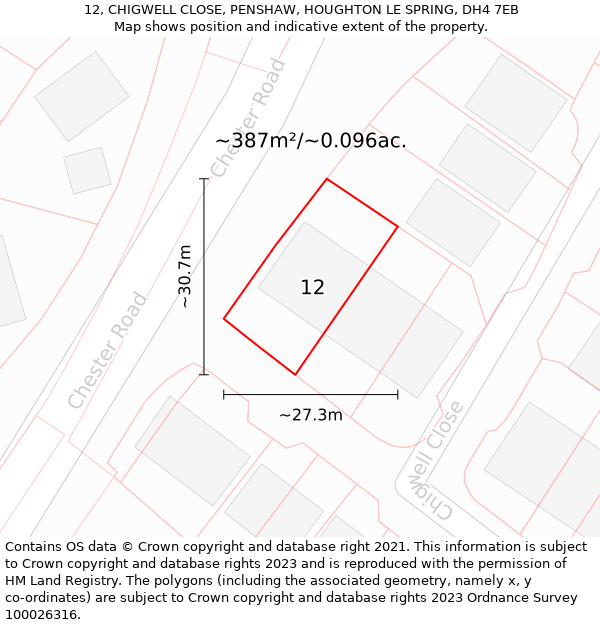 12, CHIGWELL CLOSE, PENSHAW, HOUGHTON LE SPRING, DH4 7EB: Plot and title map