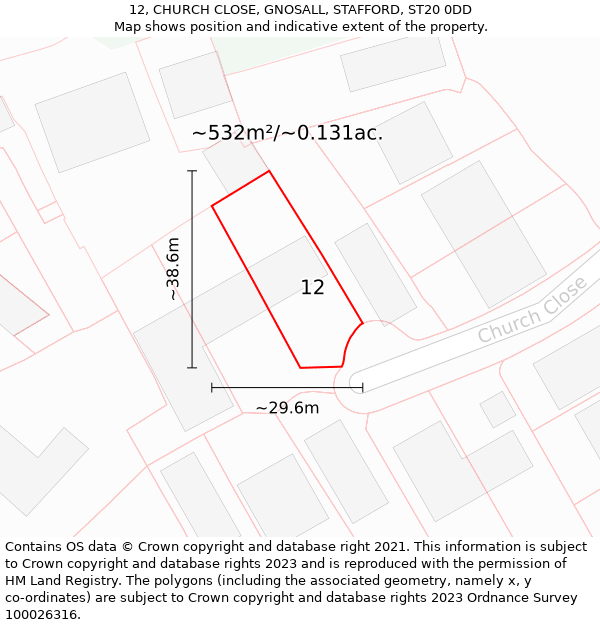 12, CHURCH CLOSE, GNOSALL, STAFFORD, ST20 0DD: Plot and title map