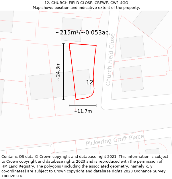 12, CHURCH FIELD CLOSE, CREWE, CW1 4GG: Plot and title map