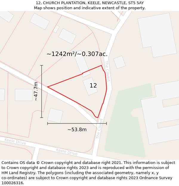 12, CHURCH PLANTATION, KEELE, NEWCASTLE, ST5 5AY: Plot and title map