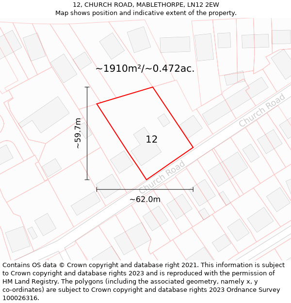 12, CHURCH ROAD, MABLETHORPE, LN12 2EW: Plot and title map