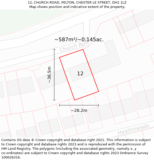 12, CHURCH ROAD, PELTON, CHESTER LE STREET, DH2 1LZ: Plot and title map