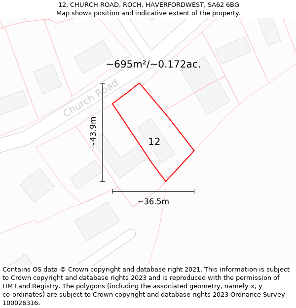 12, CHURCH ROAD, ROCH, HAVERFORDWEST, SA62 6BG: Plot and title map