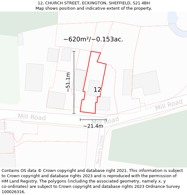 12, CHURCH STREET, ECKINGTON, SHEFFIELD, S21 4BH: Plot and title map