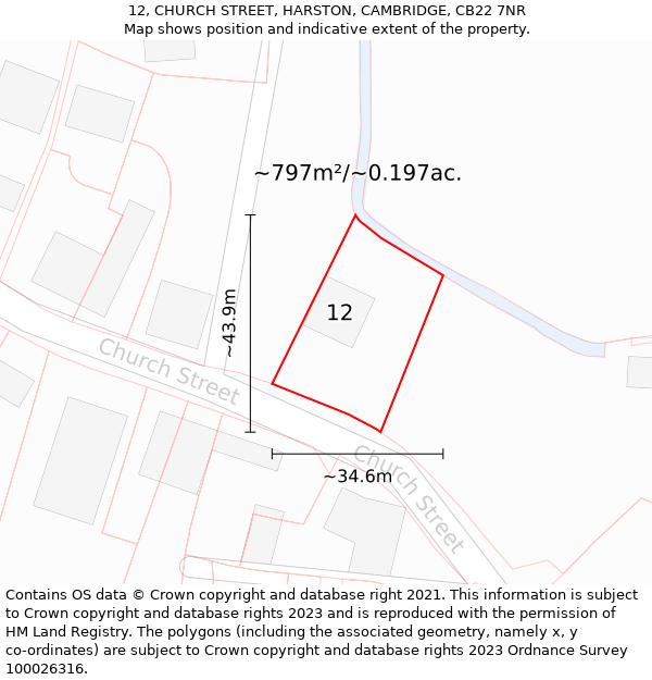 12, CHURCH STREET, HARSTON, CAMBRIDGE, CB22 7NR: Plot and title map