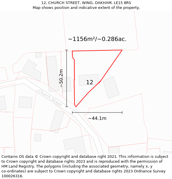 12, CHURCH STREET, WING, OAKHAM, LE15 8RS: Plot and title map