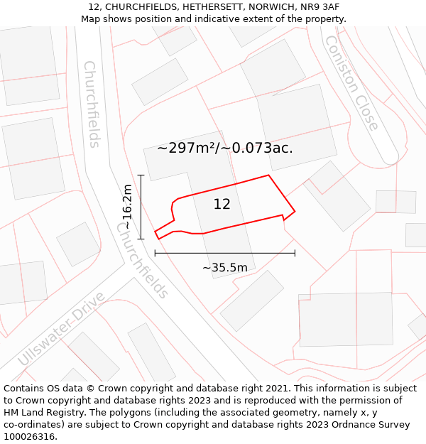 12, CHURCHFIELDS, HETHERSETT, NORWICH, NR9 3AF: Plot and title map