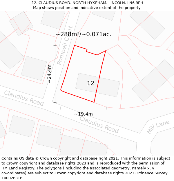 12, CLAUDIUS ROAD, NORTH HYKEHAM, LINCOLN, LN6 9PH: Plot and title map