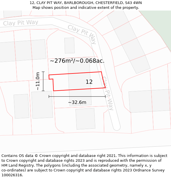 12, CLAY PIT WAY, BARLBOROUGH, CHESTERFIELD, S43 4WN: Plot and title map