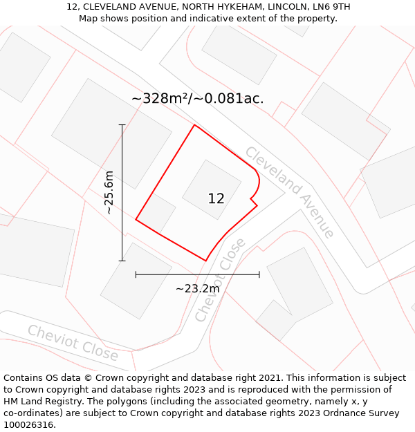 12, CLEVELAND AVENUE, NORTH HYKEHAM, LINCOLN, LN6 9TH: Plot and title map