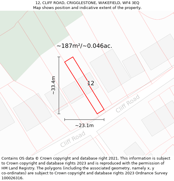 12, CLIFF ROAD, CRIGGLESTONE, WAKEFIELD, WF4 3EQ: Plot and title map