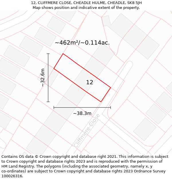 12, CLIFFMERE CLOSE, CHEADLE HULME, CHEADLE, SK8 5JH: Plot and title map